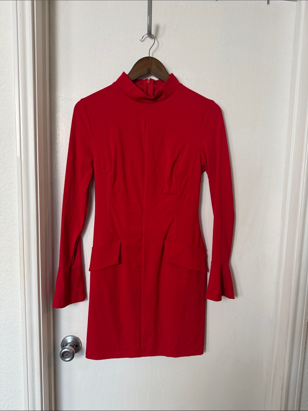 Red Long-Sleeve Mock Neck Dress